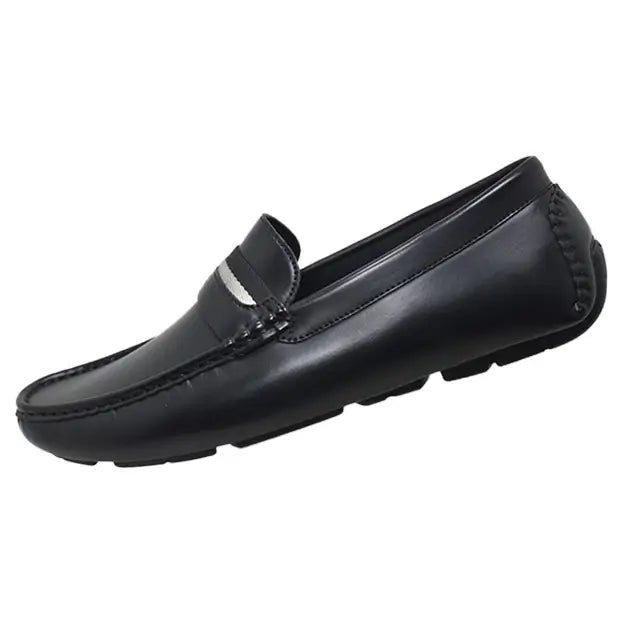 Black Loafers with White Accent Strap