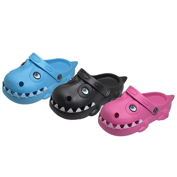 Infant Shark-Themed Slide Sandals – Fun Cartoon Design (Blue, Black & Pink