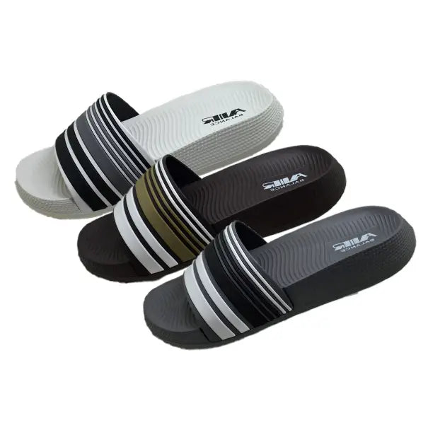 Men’s Black and White Striped Slide Sandals