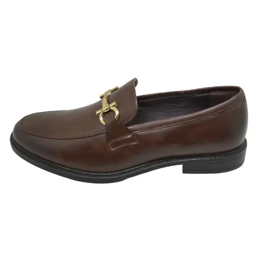 Brown Slip-On Loafers with Metallic Buckle