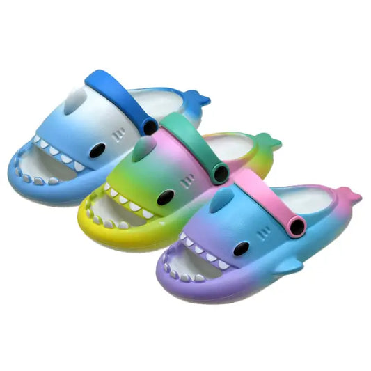 Infant Shark-Themed Slides – Colorful Gradient Design (Blue, Green & Pink)