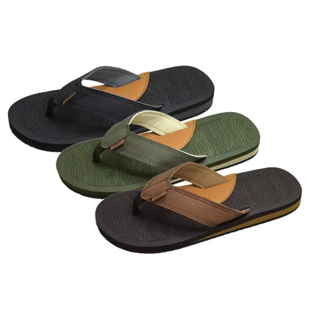Men’s Color-Block Strap Flip-Flops in Green and Brown