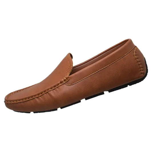 Textured Brown Slip-On Loafers