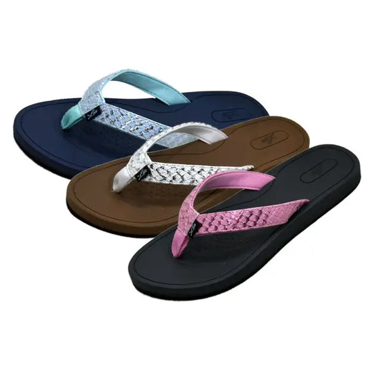 Women's Flip-Flops with Reflective Patterned Straps