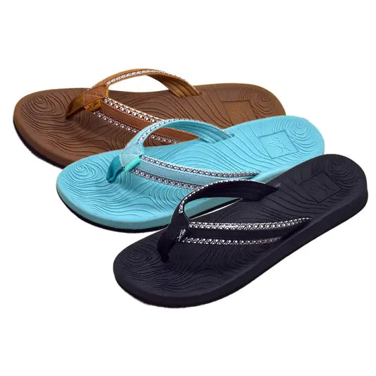 Women's Flip-Flops with Textured and Decorative Straps