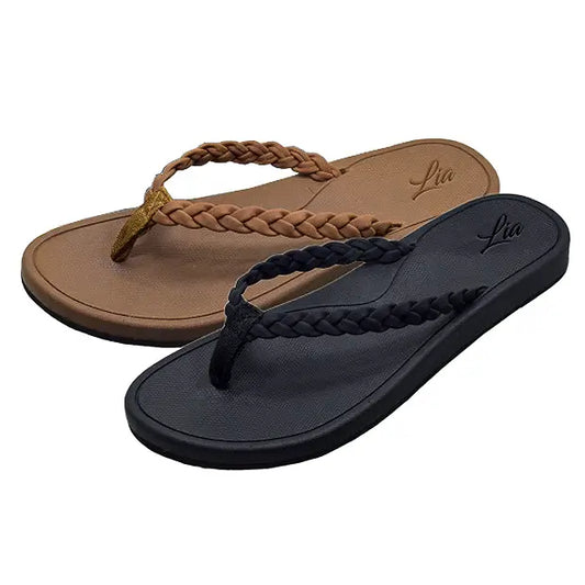 Women's Flip-Flops with Woven Strap Design in Tan and Black