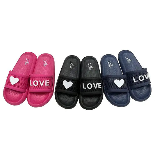 Women's Slide Sandals with "LOVE" and Heart Symbol in Bright Colors