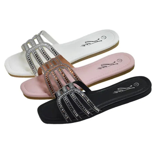 Women's Slip-On Sandals with Decorative Beading