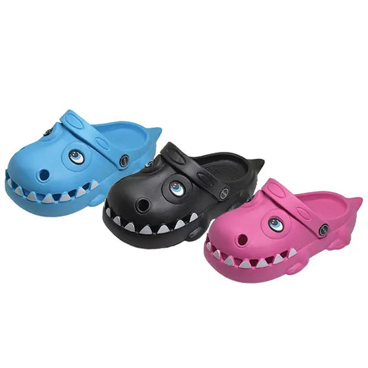 Youth Shark-Themed Slide Sandals – Fun Cartoon Design (Blue, Black & Pink)